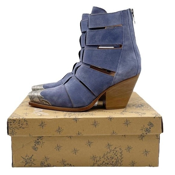NWT Free People Brayden Fisherman Bootie Boardwalk Blue Suede Size 7.5 In Box - Picture 16 of 16